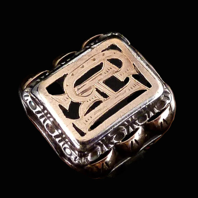 Antiker Monogrammring Siegelring Initialen GH / HG Silberring 900 Silber & 333 Gold RG 60 (19,1mm Ø) Vintage Alt