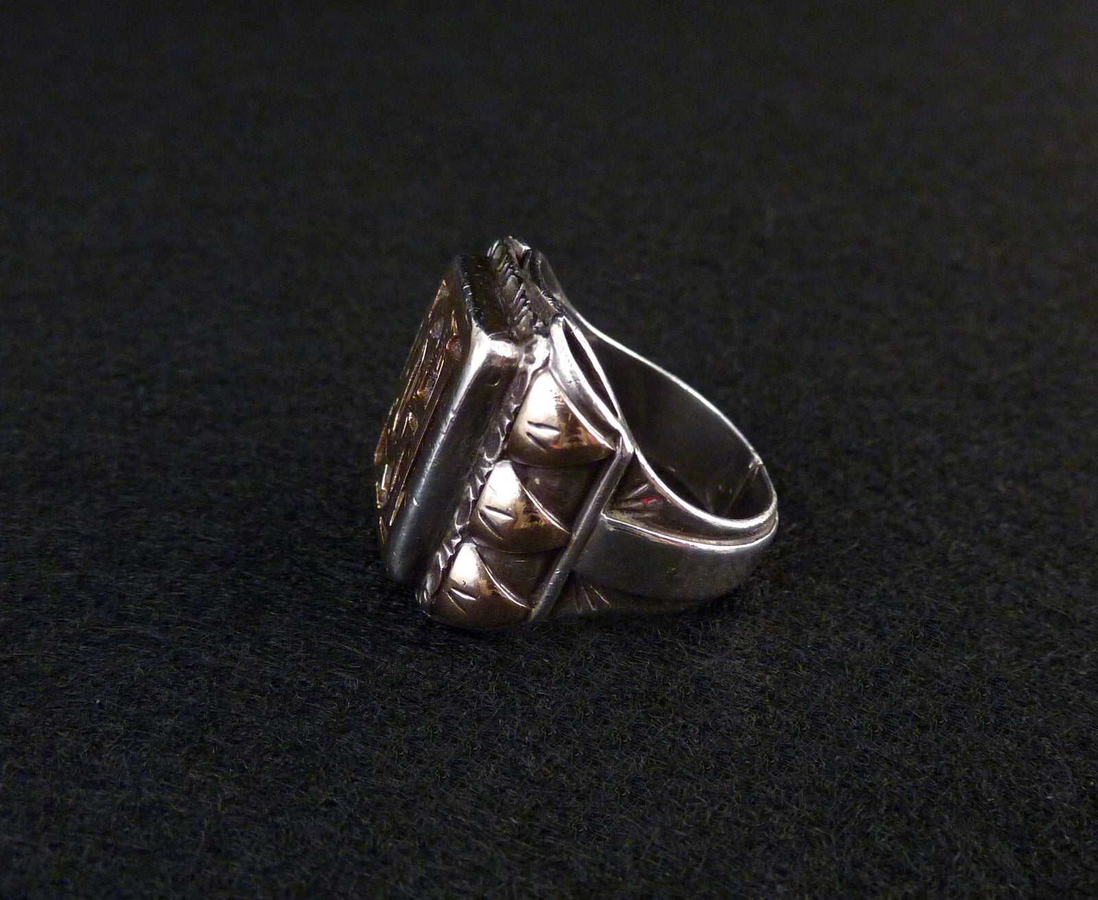 Antiker Monogrammring Siegelring Initialen GH / HG Silberring 900 Silber & 333 Gold RG 60 (19,1mm Ø) Vintage Alt