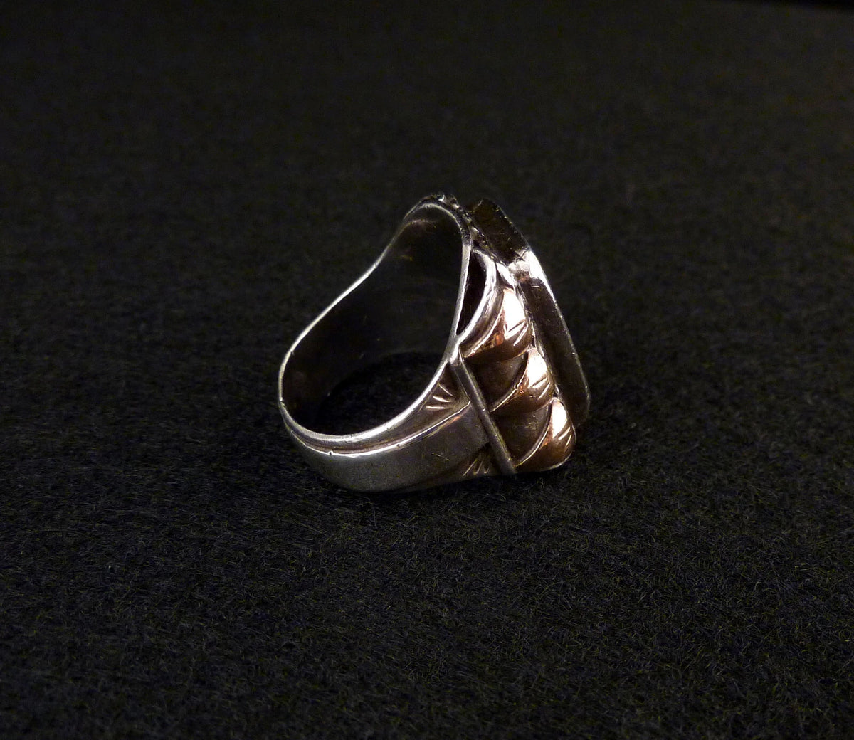 Antiker Monogrammring Siegelring Initialen GH / HG Silberring 900 Silber & 333 Gold RG 60 (19,1mm Ø) Vintage Alt