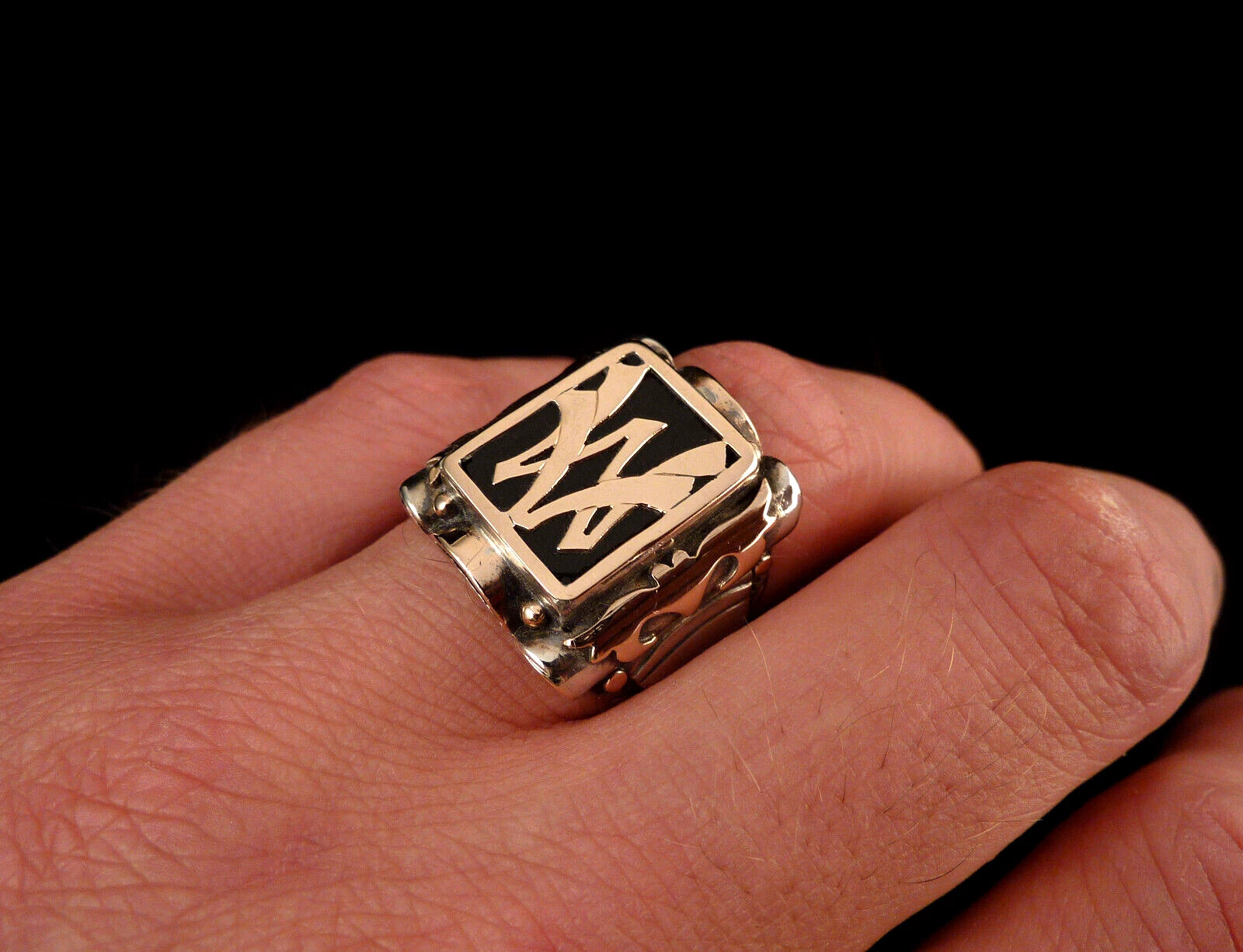 Antiker Monogrammring Siegelring Initialen VW / WV Silberring 900 Silber & 333 Gold RG 62 (19,7 mm Ø) Vintage Alt