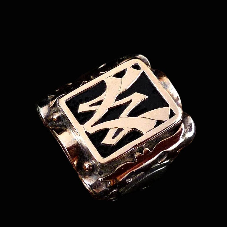 Antiker Monogrammring Siegelring Initialen VW / WV Silberring 900 Silber & 333 Gold RG 62 (19,7 mm Ø) Vintage Alt