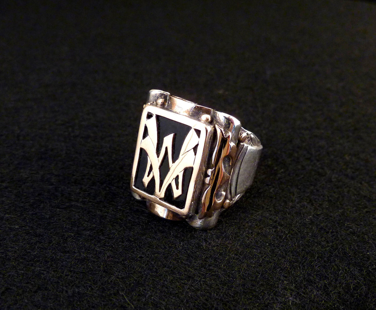 Antiker Monogrammring Siegelring Initialen VW / WV Silberring 900 Silber & 333 Gold RG 62 (19,7 mm Ø) Vintage Alt