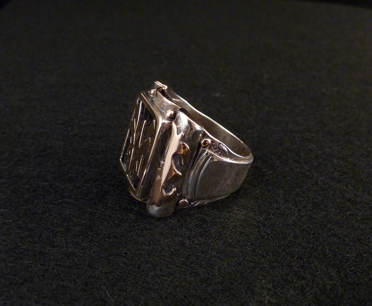 Antiker Monogrammring Siegelring Initialen VW / WV Silberring 900 Silber & 333 Gold RG 62 (19,7 mm Ø) Vintage Alt