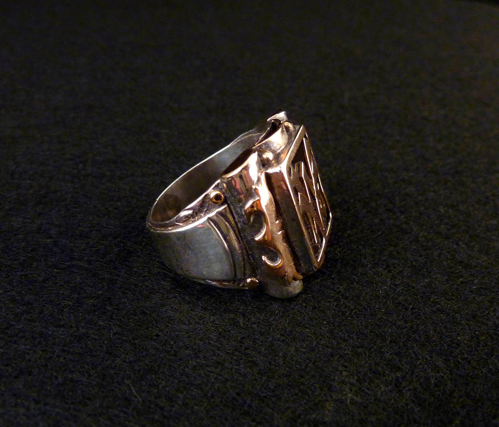 Antiker Monogrammring Siegelring Initialen VW / WV Silberring 900 Silber & 333 Gold RG 62 (19,7 mm Ø) Vintage Alt