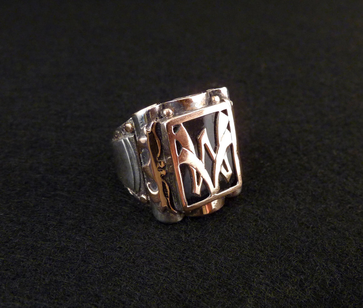 Antiker Monogrammring Siegelring Initialen VW / WV Silberring 900 Silber & 333 Gold RG 62 (19,7 mm Ø) Vintage Alt