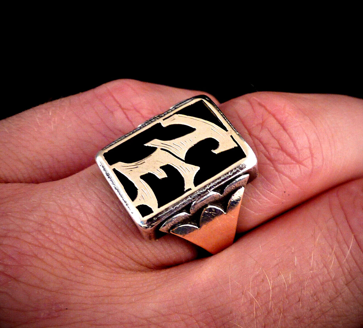 Antiker Monogrammring Siegelring Initialen TE / ET Silberring 800 Silber & 333 Gold RG 61 (19,4 mm Ø) Vintage Alt