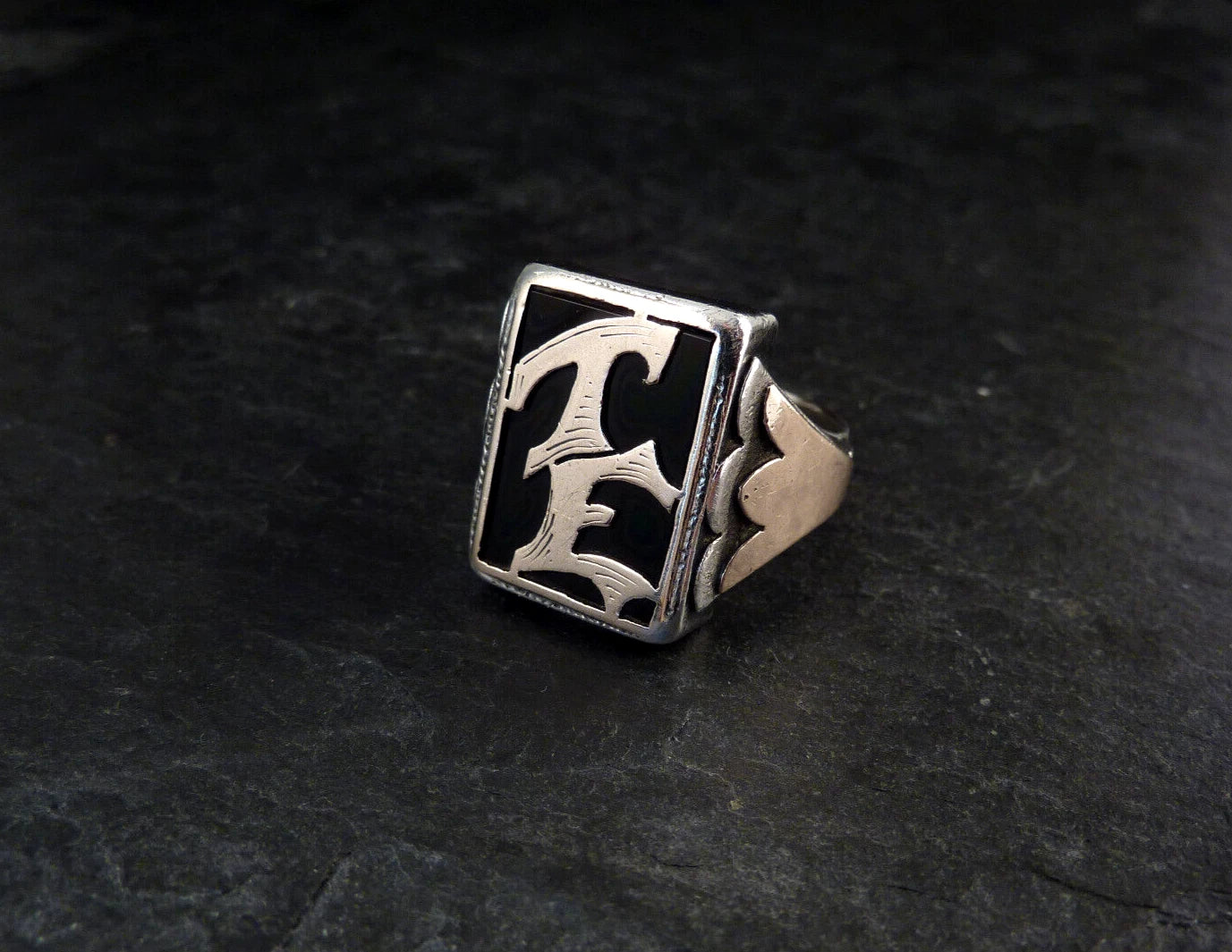 Antiker Monogrammring Siegelring Initialen TE / ET Silberring 800 Silber & 333 Gold RG 61 (19,4 mm Ø) Vintage Alt