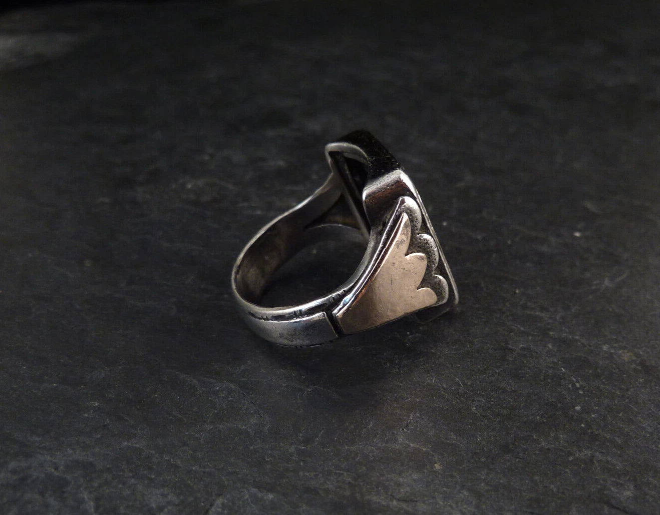 Antiker Monogrammring Siegelring Initialen TE / ET Silberring 800 Silber & 333 Gold RG 61 (19,4 mm Ø) Vintage Alt