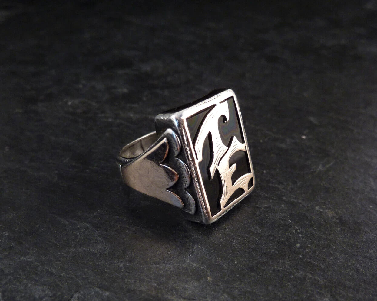 Antiker Monogrammring Siegelring Initialen TE / ET Silberring 800 Silber & 333 Gold RG 61 (19,4 mm Ø) Vintage Alt