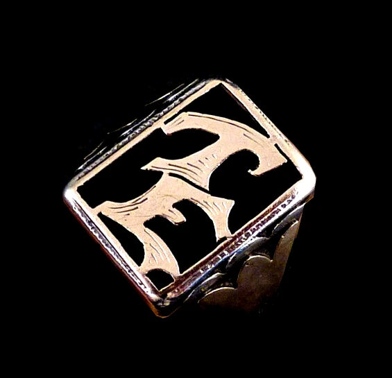 Antiker Monogrammring Siegelring Initialen TE / ET Silberring 800 Silber & 333 Gold RG 61 (19,4 mm Ø) Vintage Alt