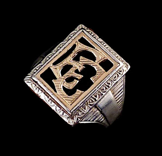 Antiker Monogrammring Siegelring Initialen EE Silberring 900 Silber & 333 Gold RG 63 (20,0 mm Ø) Vintage Alt