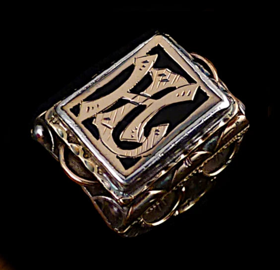 Antiker Monogrammring Siegelring Initialen HL / LH Silberring 900 Silber & 333 Gold RG 59 (18,8 mm Ø) Vintage Alt