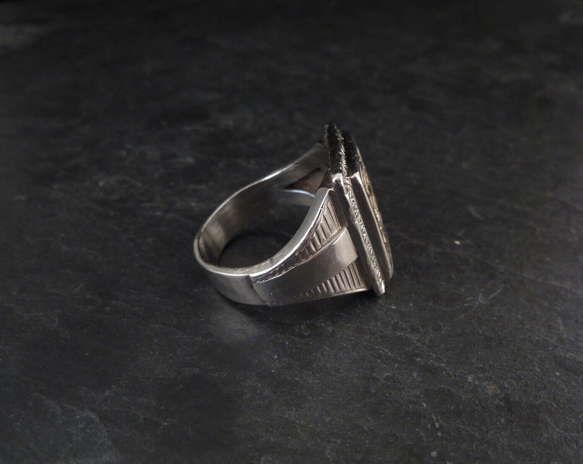Antiker Monogrammring Siegelring Initialen EE Silberring 900 Silber & 333 Gold RG 63 (20,0 mm Ø) Vintage Alt