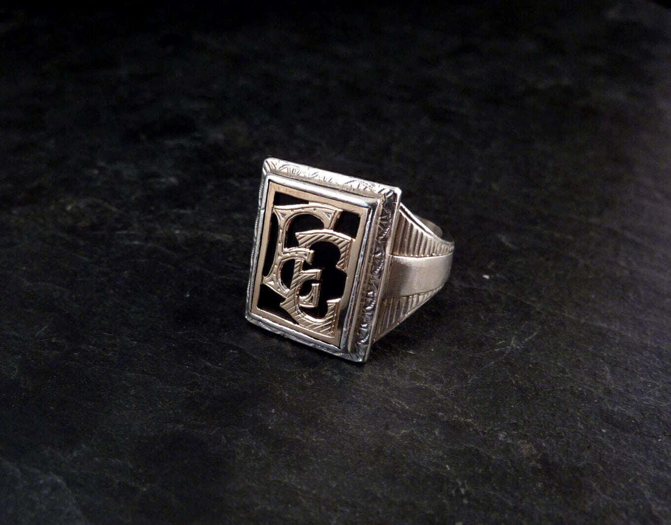 Antiker Monogrammring Siegelring Initialen EE Silberring 900 Silber & 333 Gold RG 63 (20,0 mm Ø) Vintage Alt