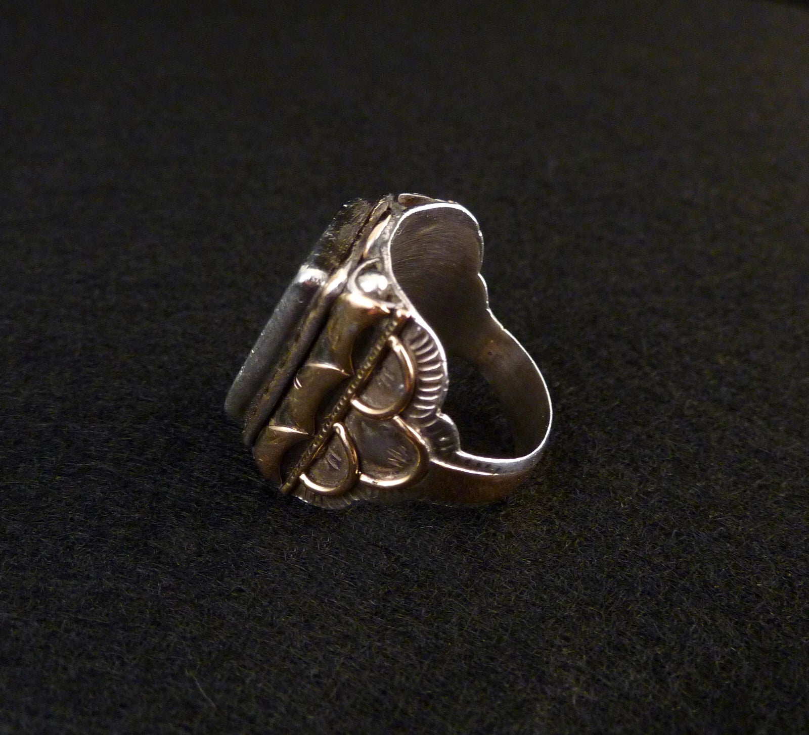 Antiker Monogrammring Siegelring Initialen HL / LH Silberring 900 Silber & 333 Gold RG 59 (18,8 mm Ø) Vintage Alt