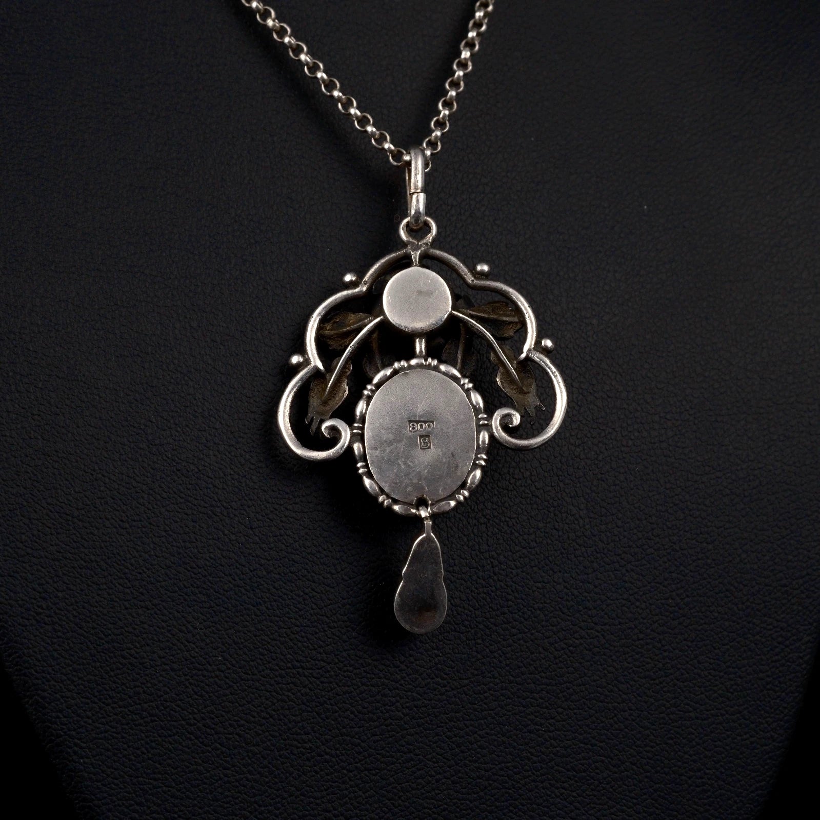 Antiker Anhänger - Jugendstil Rosen Anhänger um 1900 / 1910 mit Perlmutt aus 800 Silber 5,2cm Groß