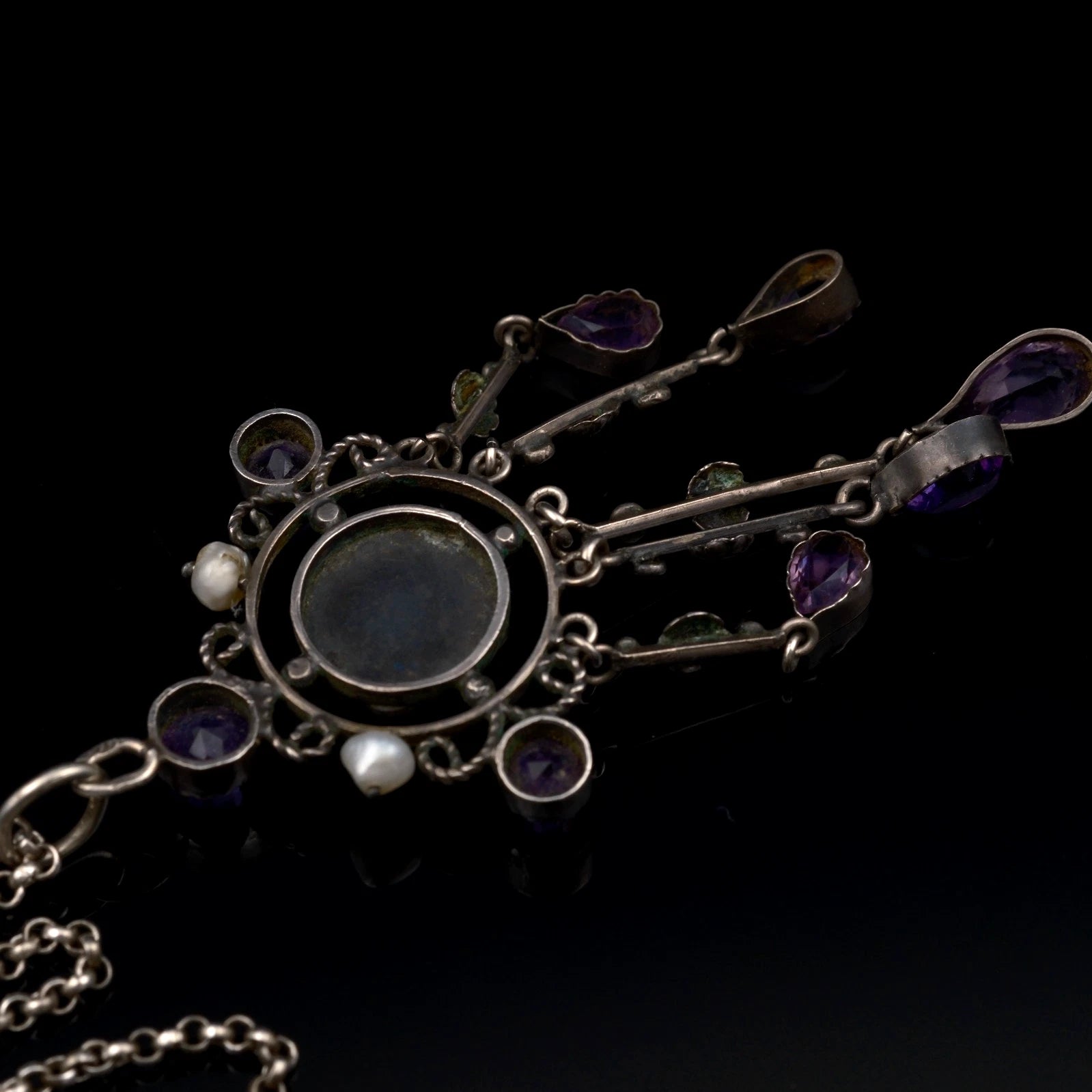 Antiker französischer Jugendstil (Art Nouveau) Lavalier / Girandole Anhänger mit Amethysten & Perlen um 1900