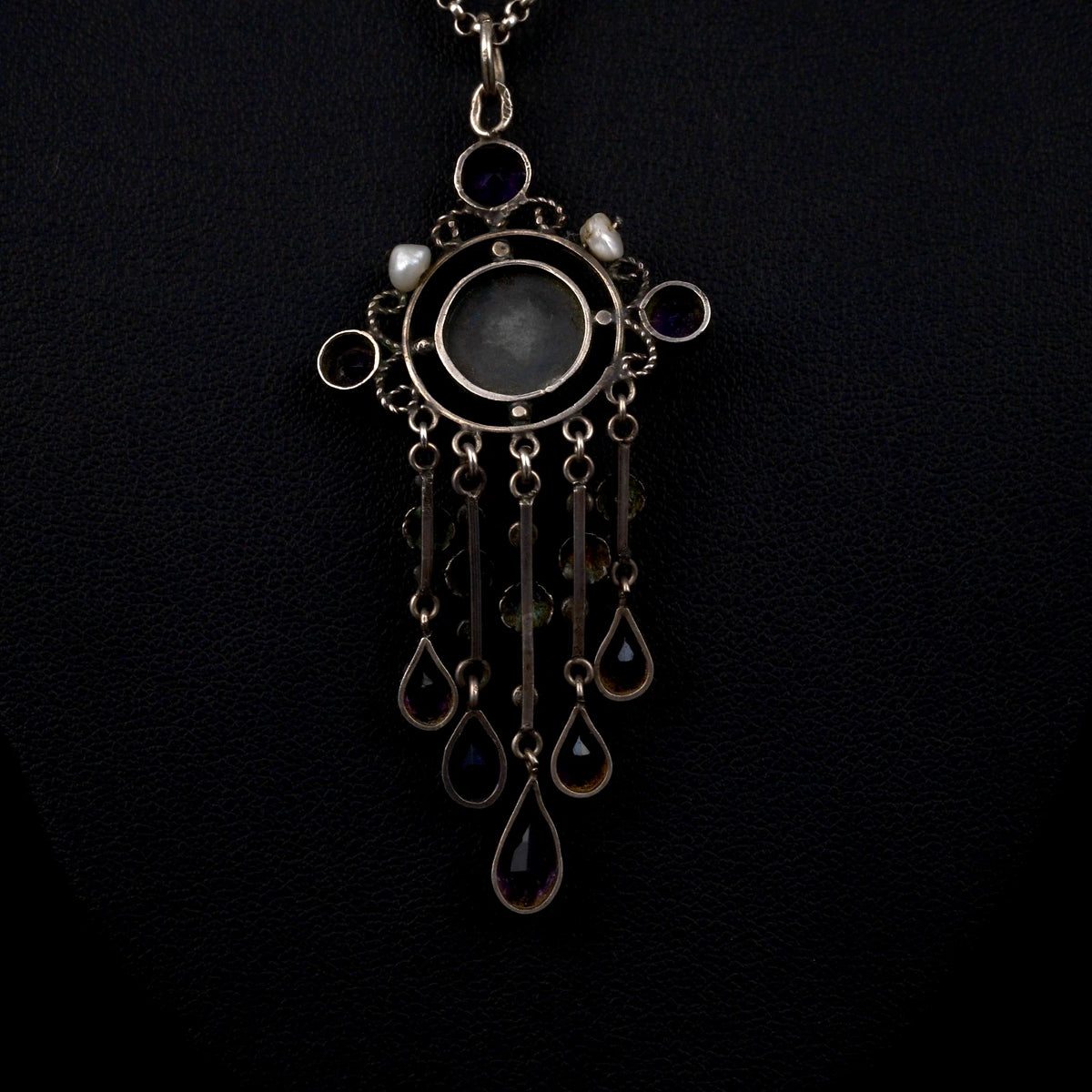 Antiker französischer Jugendstil (Art Nouveau) Lavalier / Girandole Anhänger mit Amethysten & Perlen um 1900