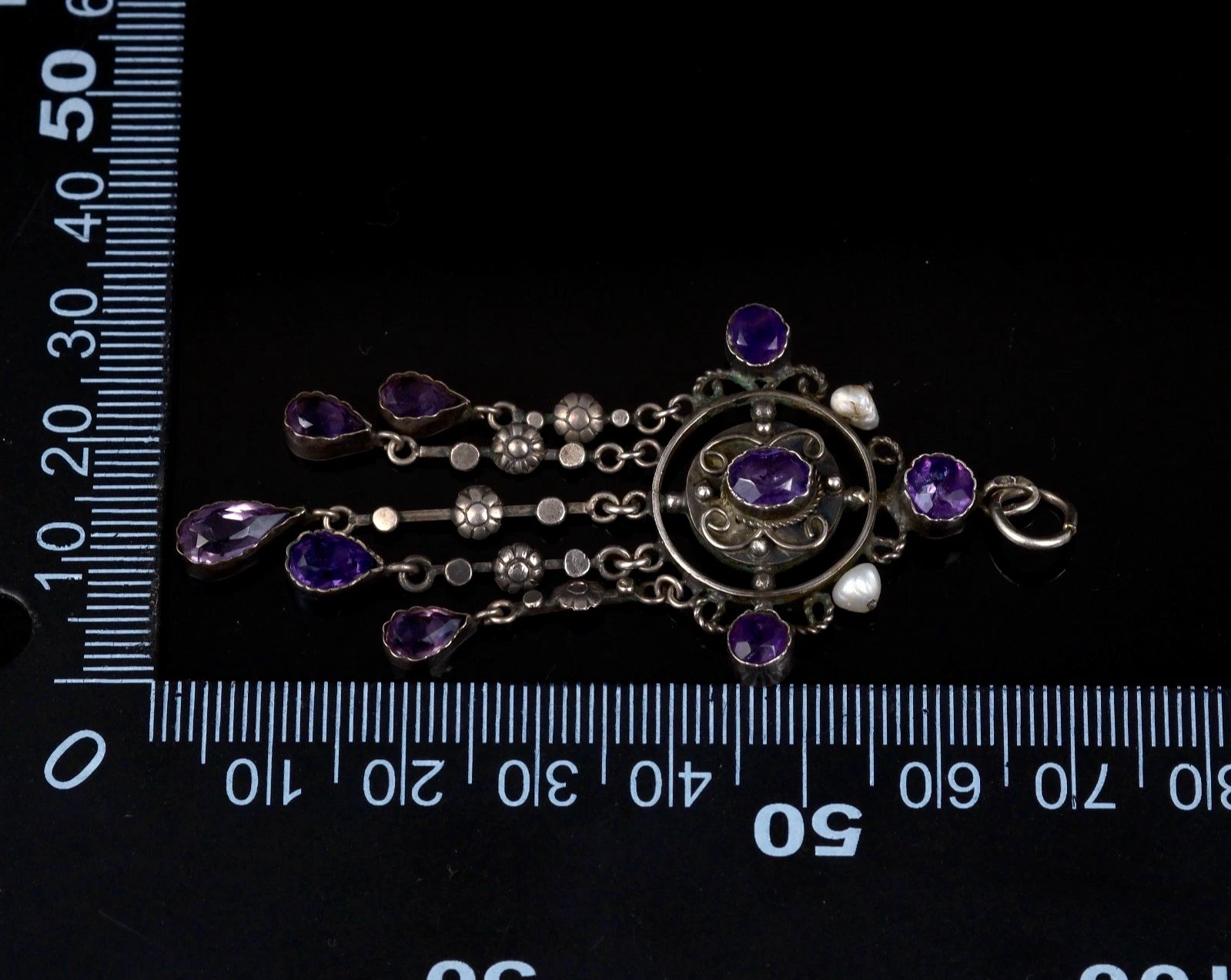 Antiker französischer Jugendstil (Art Nouveau) Lavalier / Girandole Anhänger mit Amethysten & Perlen um 1900