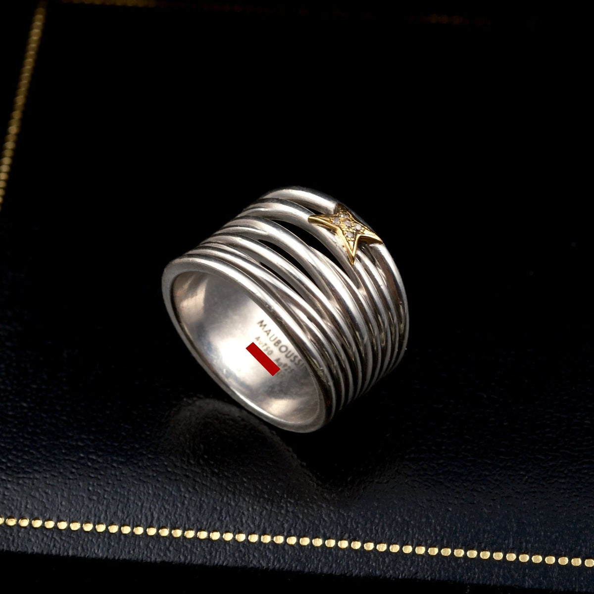 Mauboussin Kiff and Kiss Ring 925er Silber 18kt Gold & Diamanten RG 58 / 18,4mm