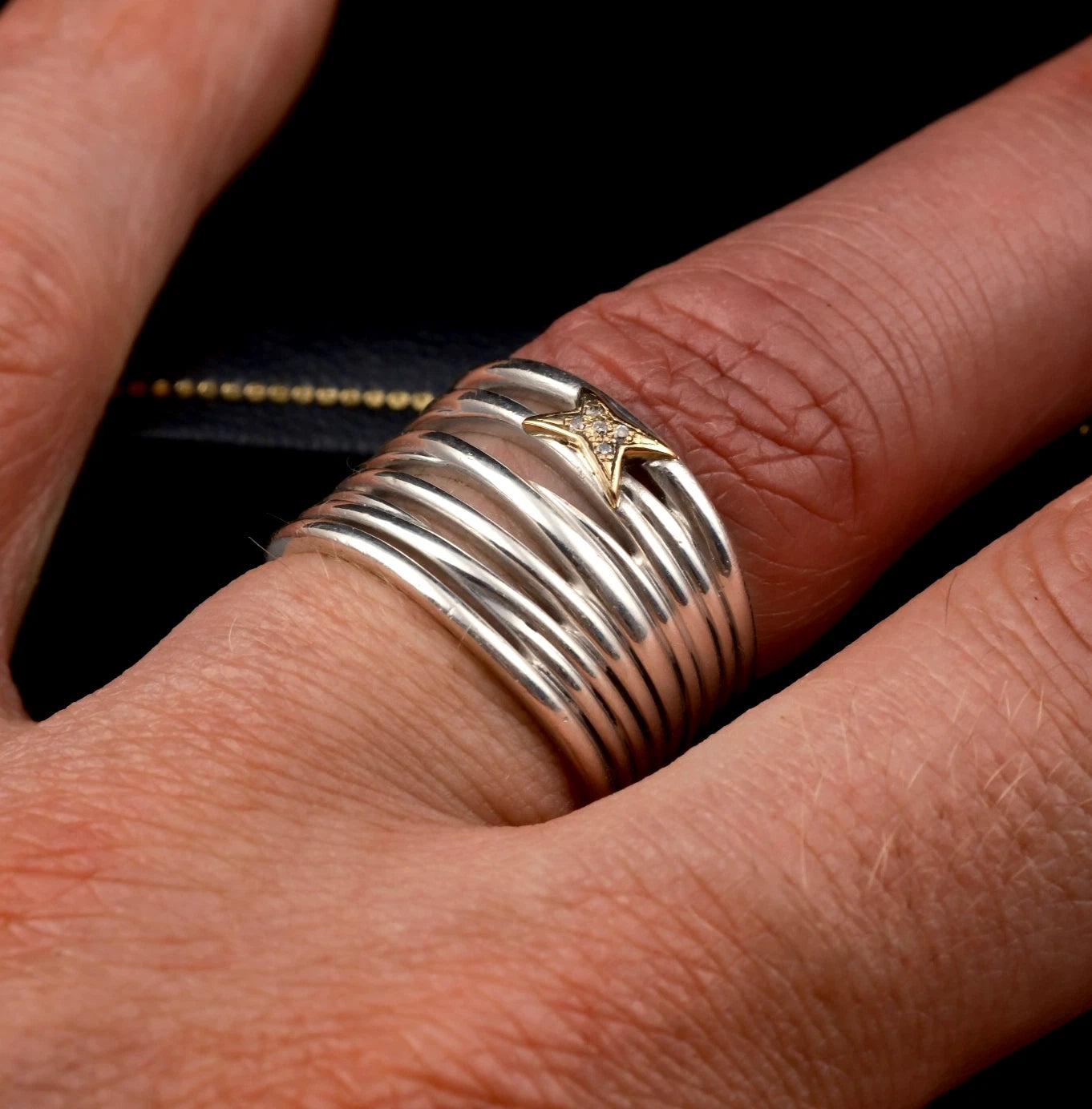 Mauboussin Kiff and Kiss Ring 925er Silber 18kt Gold & Diamanten RG 58 / 18,4mm