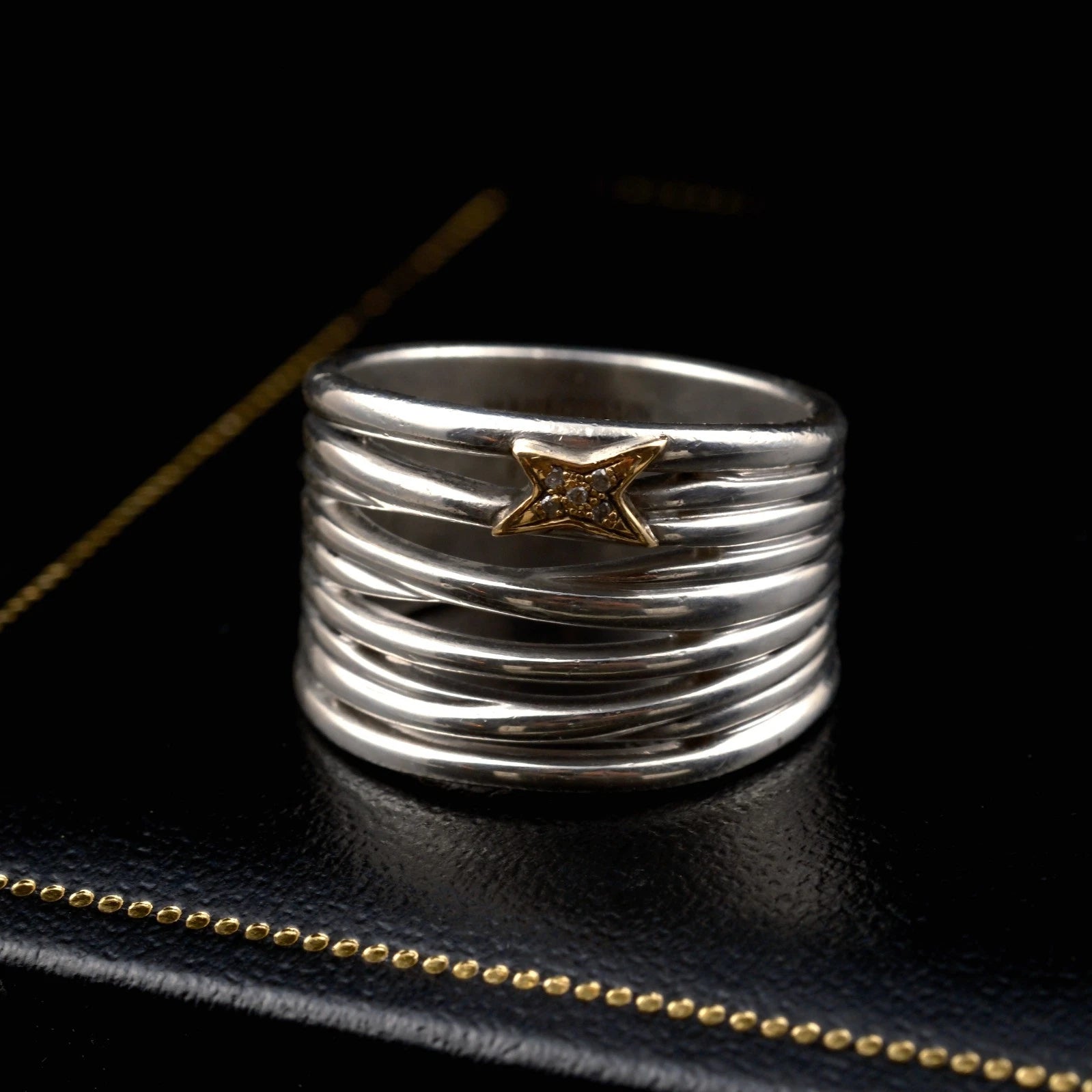 Mauboussin Kiff and Kiss Ring 925er Silber 18kt Gold & Diamanten RG 58 / 18,4mm