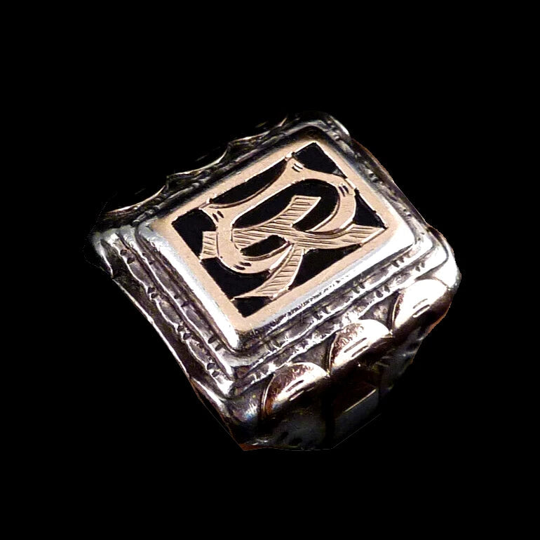 Antiker Monogrammring Siegelring Initialen DK / KD Silberring 800 Silber & 333 Gold RG 66 (21,0 mm Ø) Vintage Alt