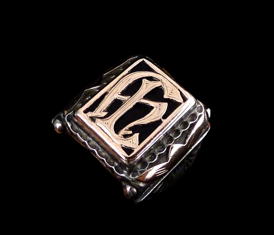 Antiker Monogrammring Siegelring Initialen HL / evtl. auch AL Silberring 800 Silber & 333 Gold RG 66 (21,0 mm Ø) Vintage Alt