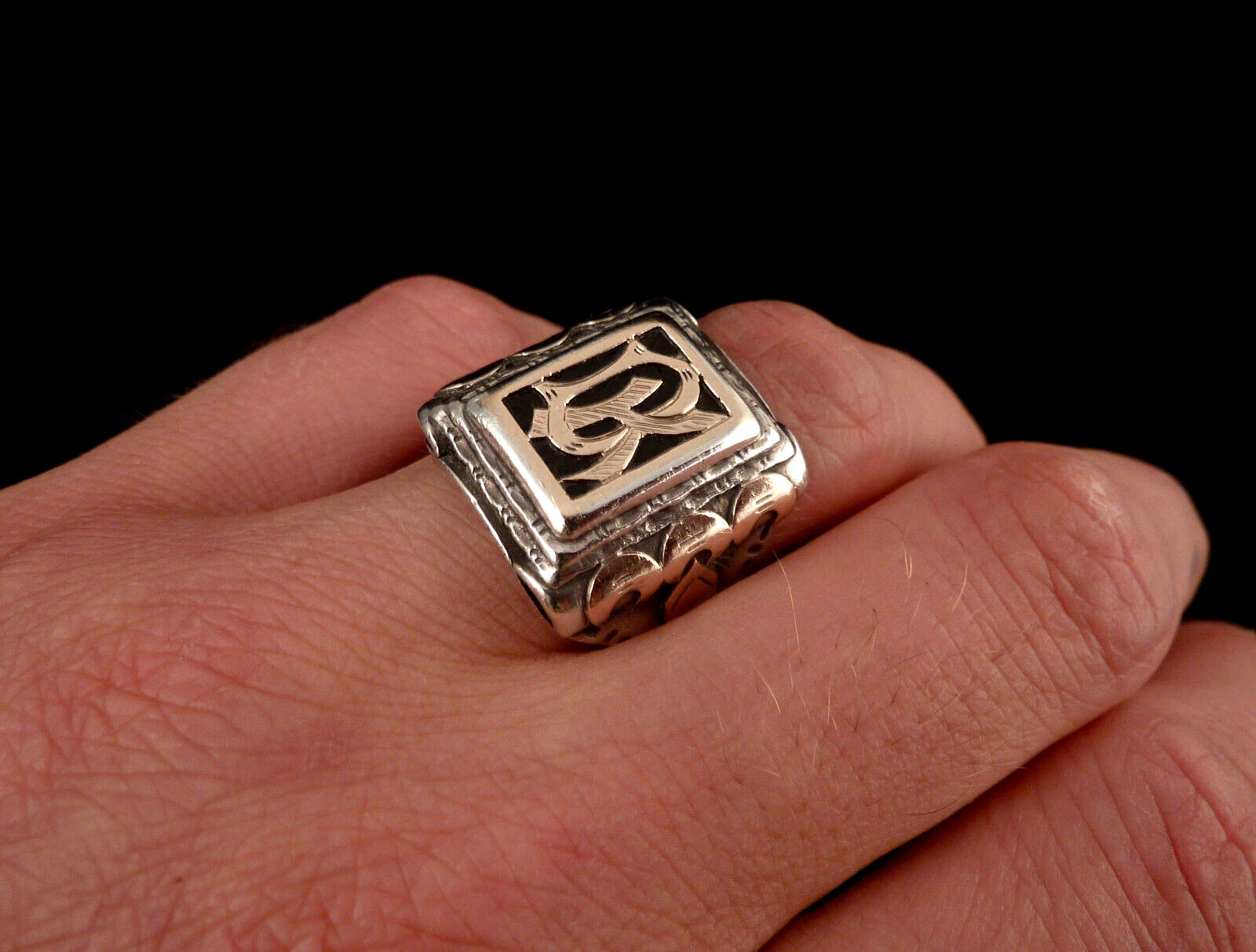 Antiker Monogrammring Siegelring Initialen DK / KD Silberring 800 Silber & 333 Gold RG 66 (21,0 mm Ø) Vintage Alt