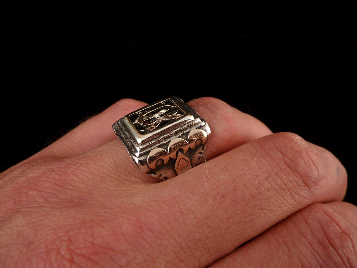 Antiker Monogrammring Siegelring Initialen DK / KD Silberring 800 Silber & 333 Gold RG 66 (21,0 mm Ø) Vintage Alt