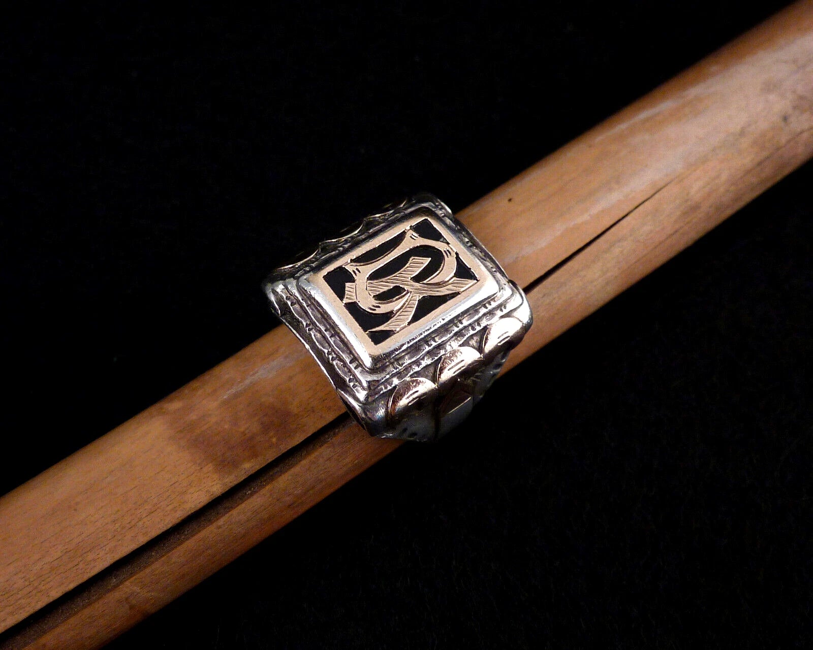 Antiker Monogrammring Siegelring Initialen DK / KD Silberring 800 Silber & 333 Gold RG 66 (21,0 mm Ø) Vintage Alt