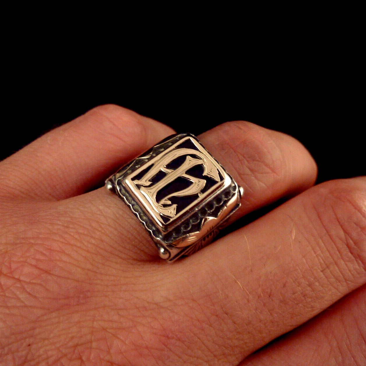 Antiker Monogrammring Siegelring Initialen HL / evtl. auch AL Silberring 800 Silber & 333 Gold RG 66 (21,0 mm Ø) Vintage Alt