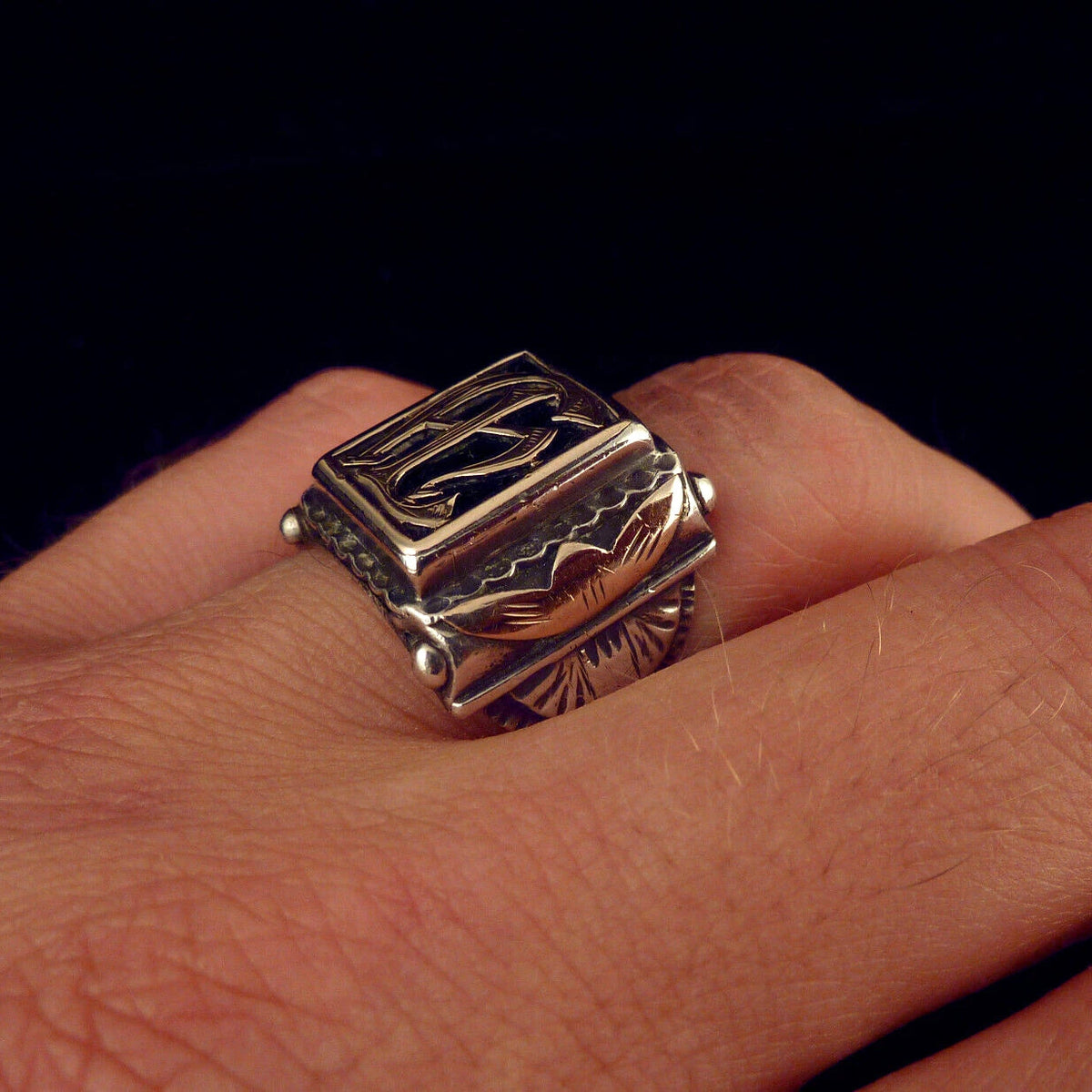 Antiker Monogrammring Siegelring Initialen HL / evtl. auch AL Silberring 800 Silber & 333 Gold RG 66 (21,0 mm Ø) Vintage Alt
