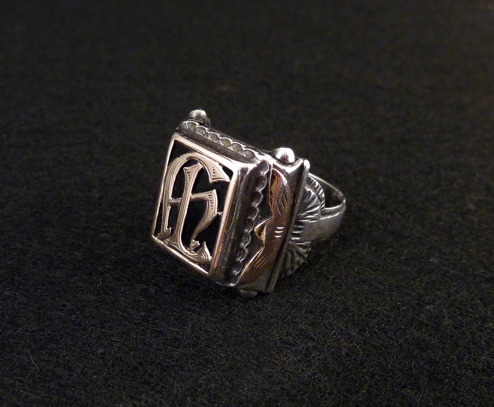 Antiker Monogrammring Siegelring Initialen HL / evtl. auch AL Silberring 800 Silber & 333 Gold RG 66 (21,0 mm Ø) Vintage Alt
