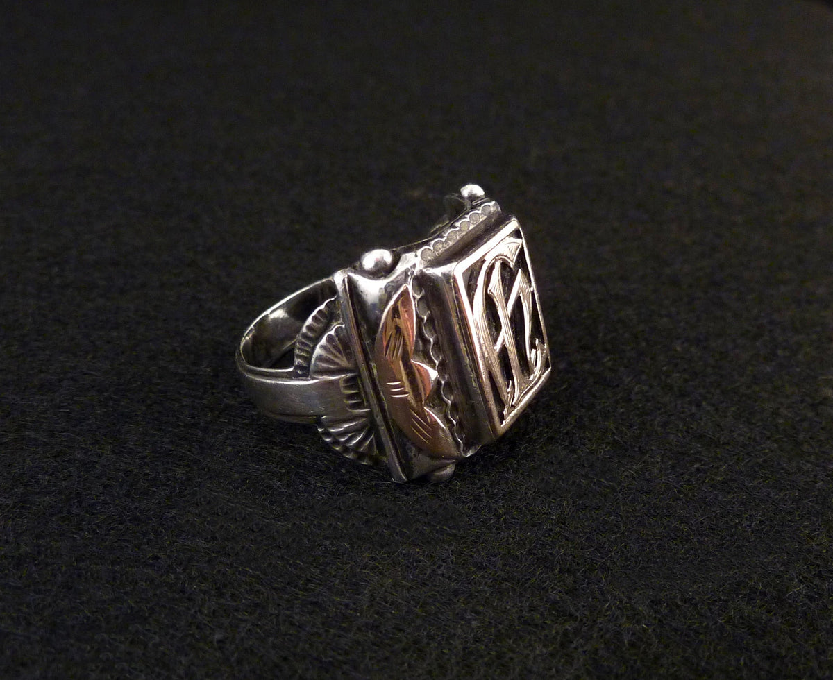 Antiker Monogrammring Siegelring Initialen HL / evtl. auch AL Silberring 800 Silber & 333 Gold RG 66 (21,0 mm Ø) Vintage Alt
