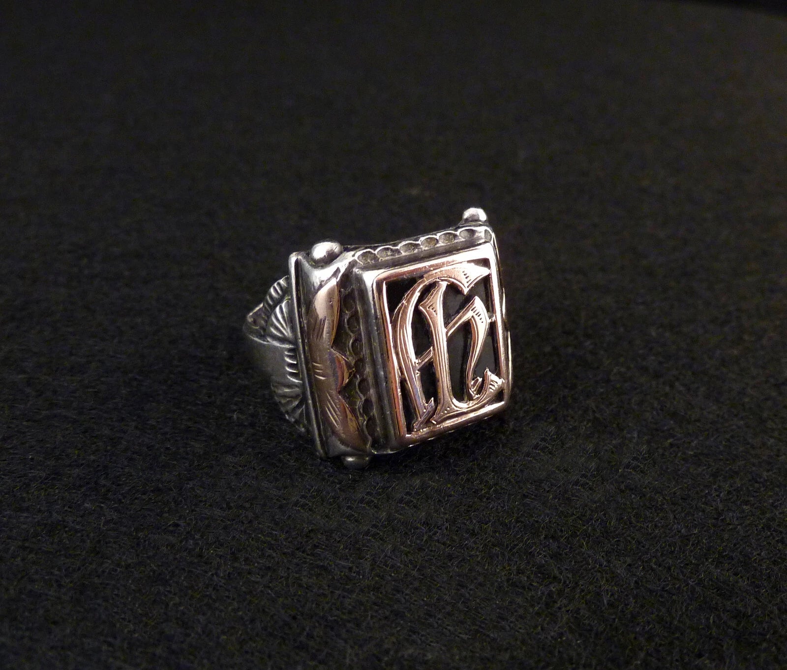 Antiker Monogrammring Siegelring Initialen HL / evtl. auch AL Silberring 800 Silber & 333 Gold RG 66 (21,0 mm Ø) Vintage Alt