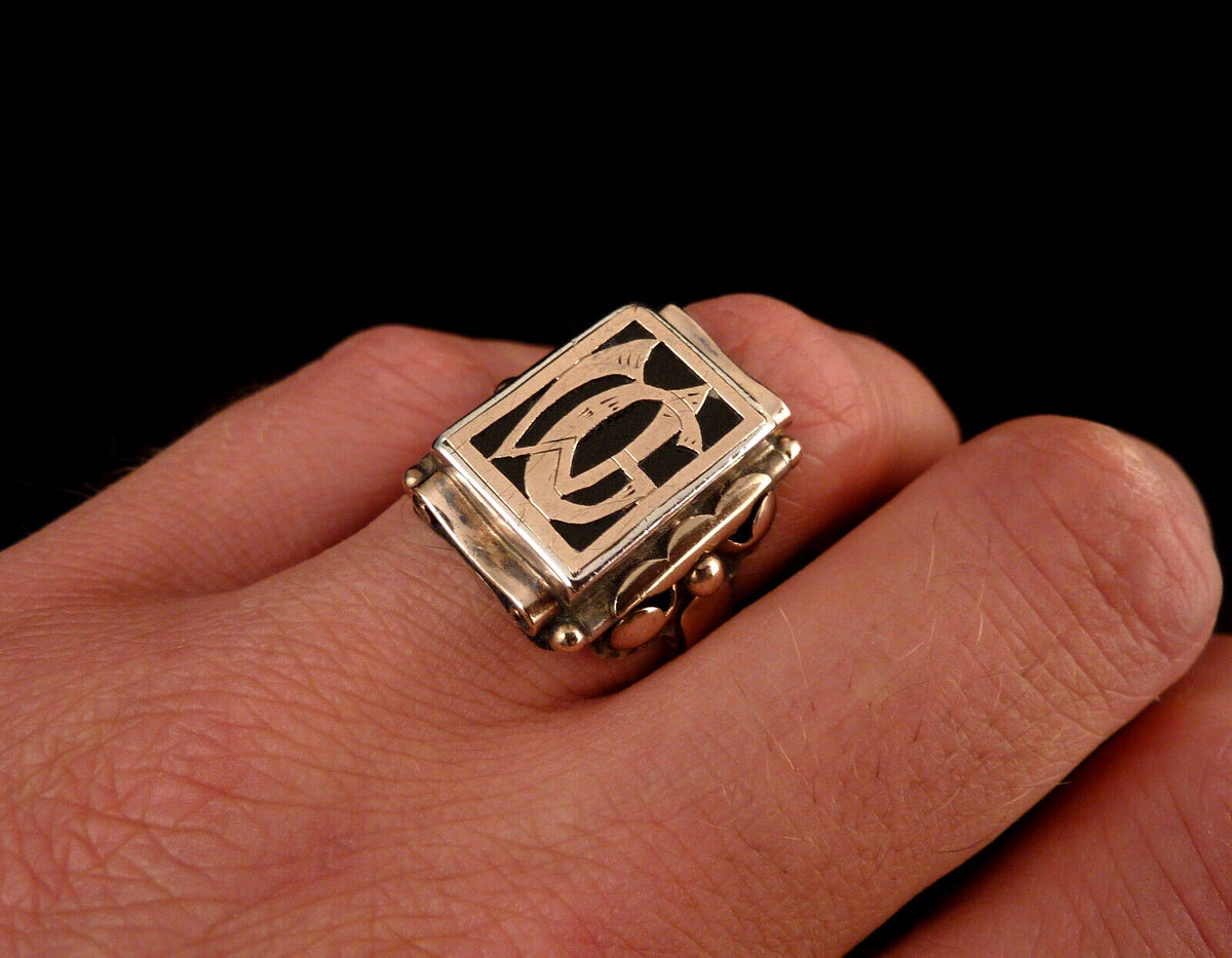 Antiker Monogrammring Siegelring Initialen WG / GW Silberring 830 Silber & 333 Gold RG 62 (19,7 mm Ø) Vintage Alt