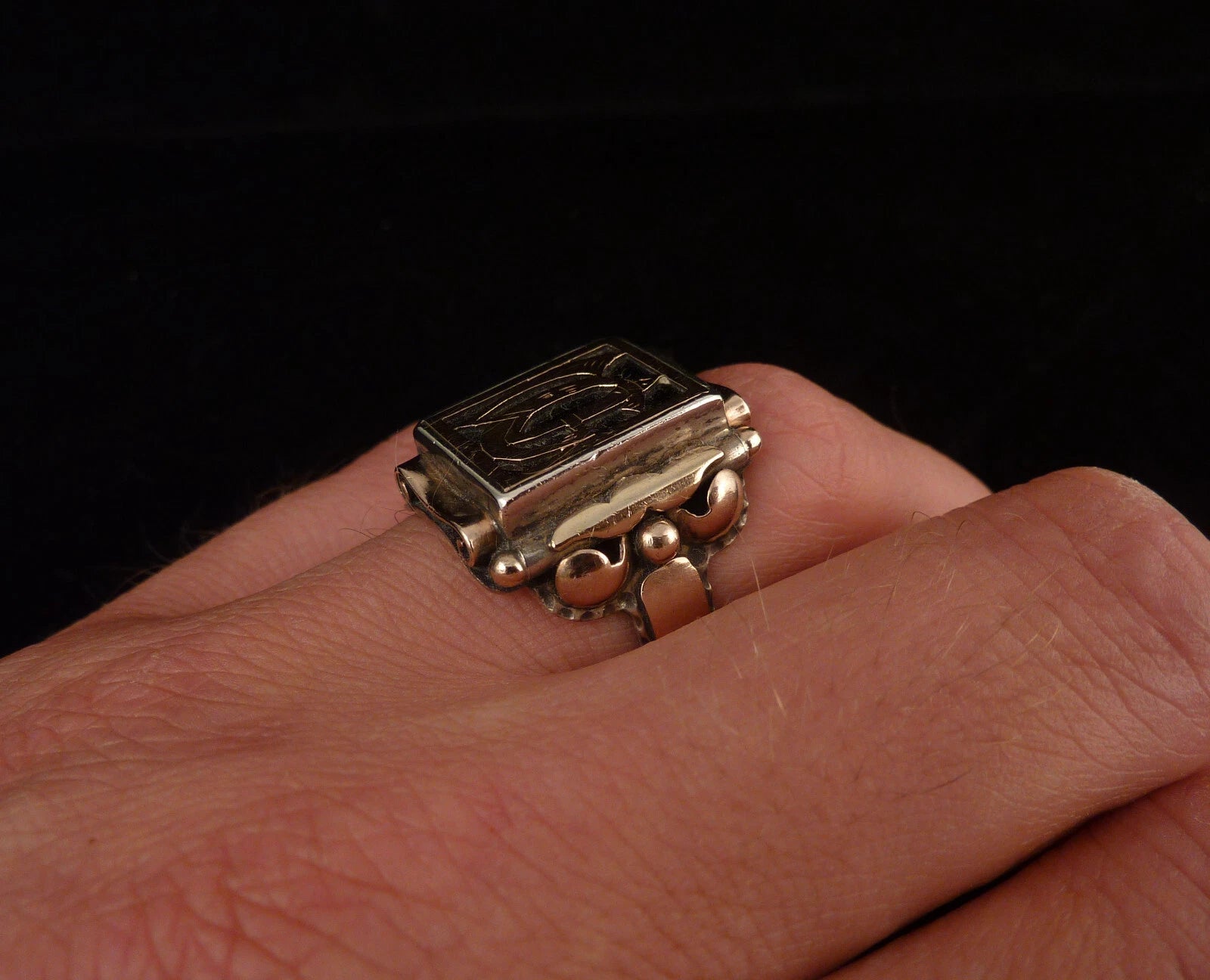 Antiker Monogrammring Siegelring Initialen WG / GW Silberring 830 Silber & 333 Gold RG 62 (19,7 mm Ø) Vintage Alt