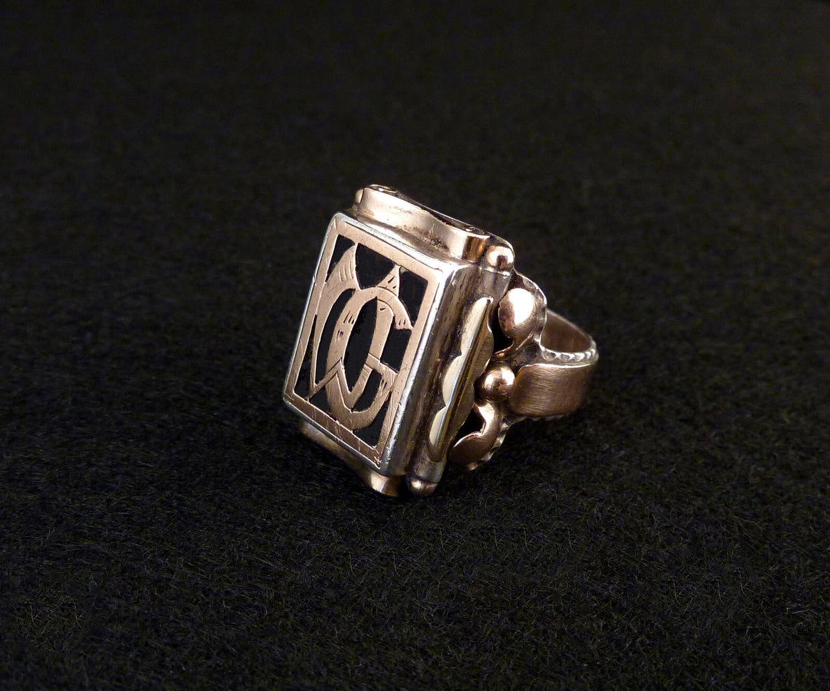 Antiker Monogrammring Siegelring Initialen WG / GW Silberring 830 Silber & 333 Gold RG 62 (19,7 mm Ø) Vintage Alt