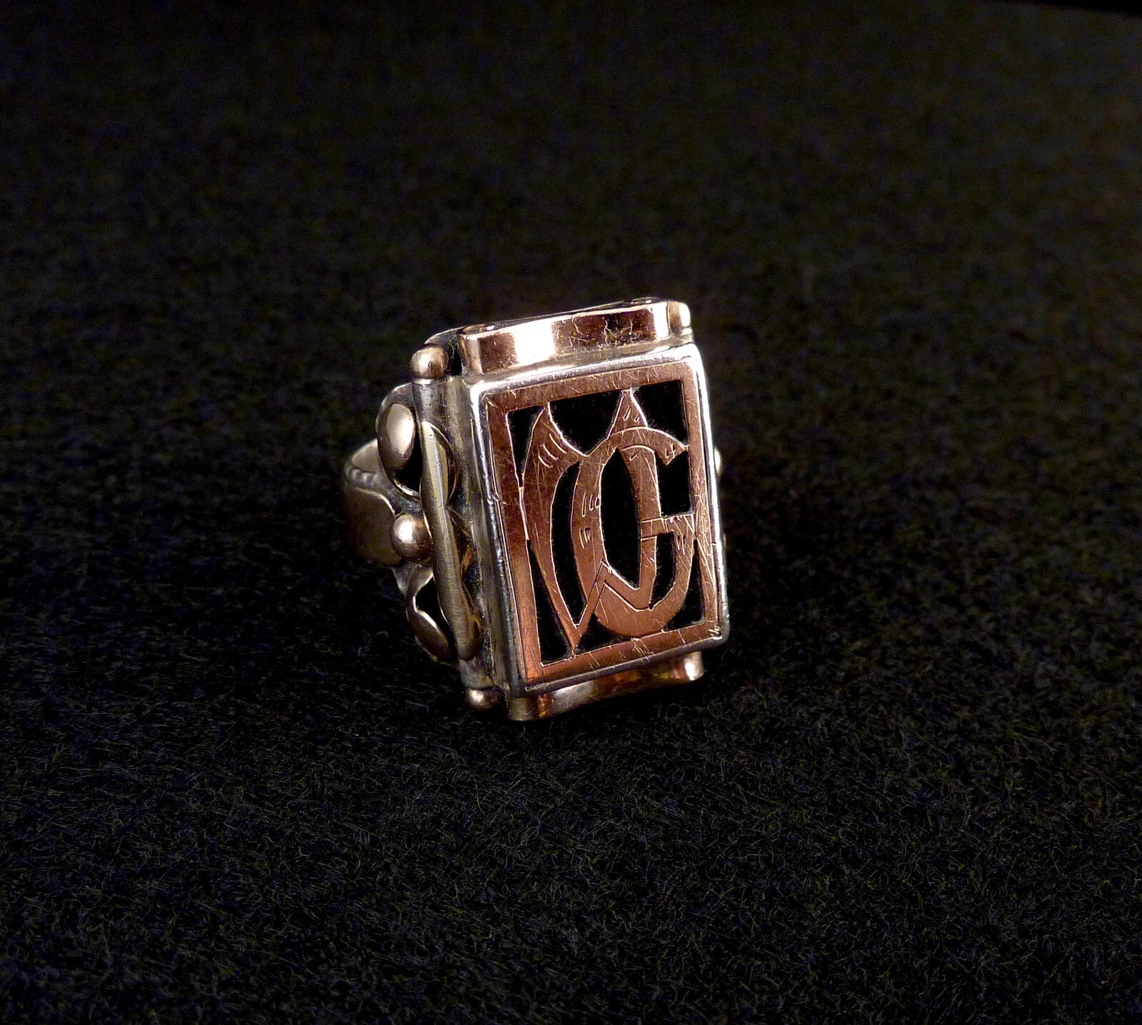 Antiker Monogrammring Siegelring Initialen WG / GW Silberring 830 Silber & 333 Gold RG 62 (19,7 mm Ø) Vintage Alt