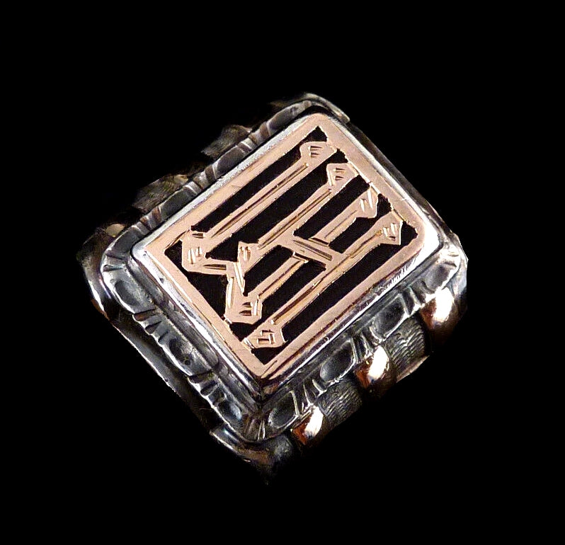 Antiker Monogrammring Siegelring Initialen WH oder HM Silberring 900 Silber & 333 Gold RG 69 (22,0 mm Ø) Vintage Alt