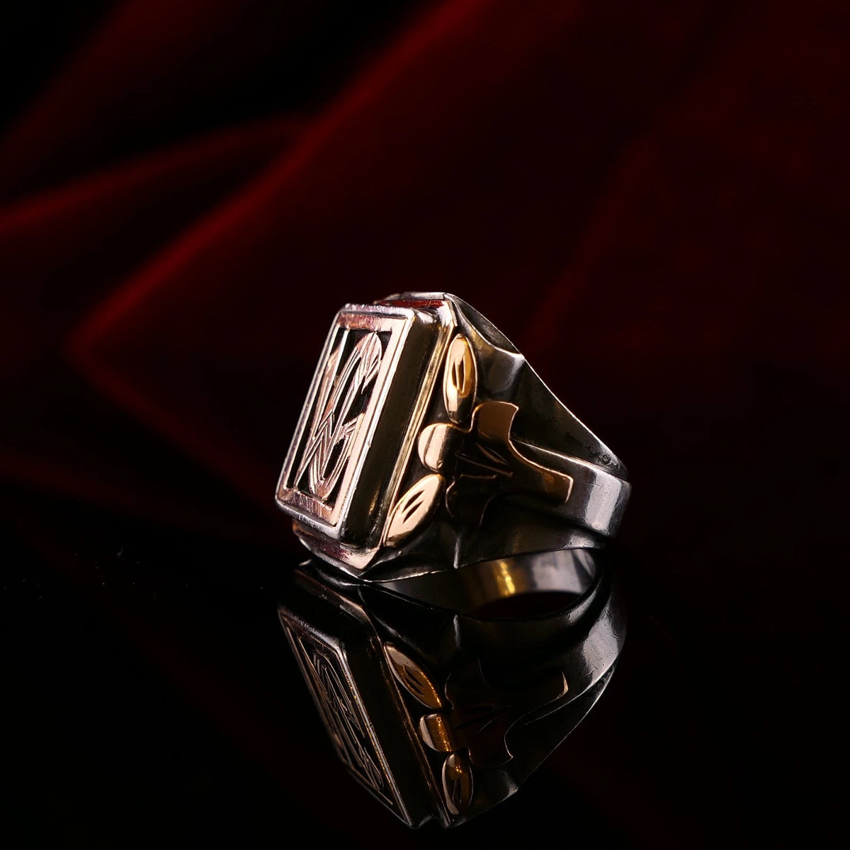 Antiker Monogrammring Siegelring Initialen WG / GW Silberring 900 Silber & 333 Gold RG 64 (20,3 mm Ø) Vintage Alt
