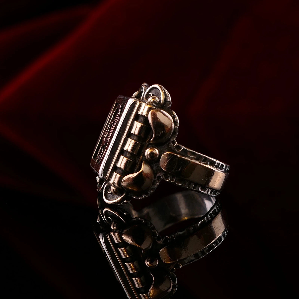 Antiker Monogrammring Siegelring Initialen WB / BW Silberring 830 Silber & 333 Gold RG 61 (19,4 mm Ø) Vintage Alt