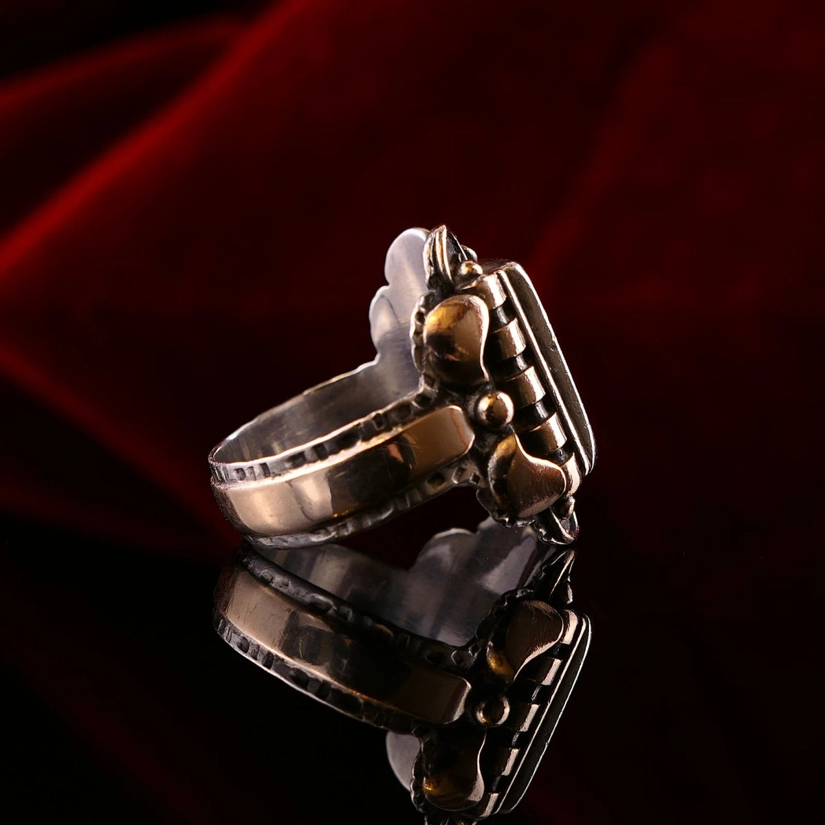 Antiker Monogrammring Siegelring Initialen WB / BW Silberring 830 Silber & 333 Gold RG 61 (19,4 mm Ø) Vintage Alt