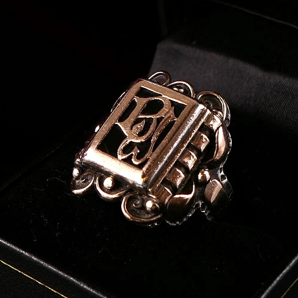Antiker Monogrammring Siegelring Initialen WB / BW Silberring 830 Silber & 333 Gold RG 61 (19,4 mm Ø) Vintage Alt