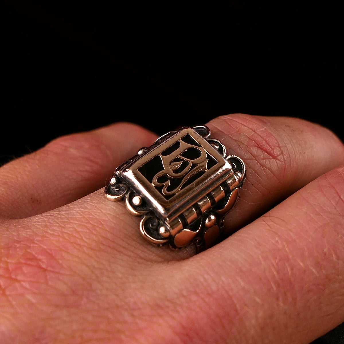 Antiker Monogrammring Siegelring Initialen WB / BW Silberring 830 Silber & 333 Gold RG 61 (19,4 mm Ø) Vintage Alt