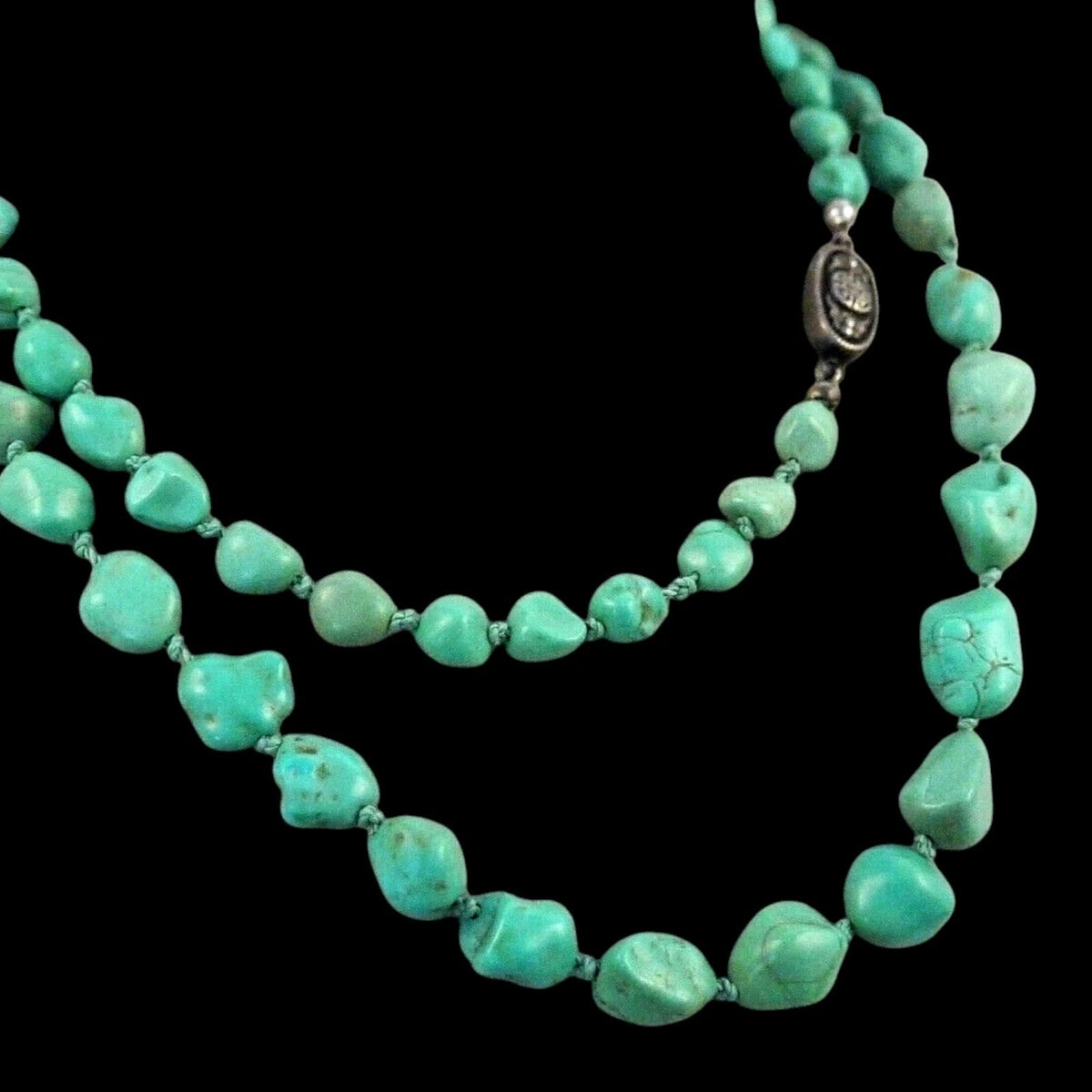 Vintage China Silber Türkis Kette Chinese Silver Export Necklace Turquoise 91cm