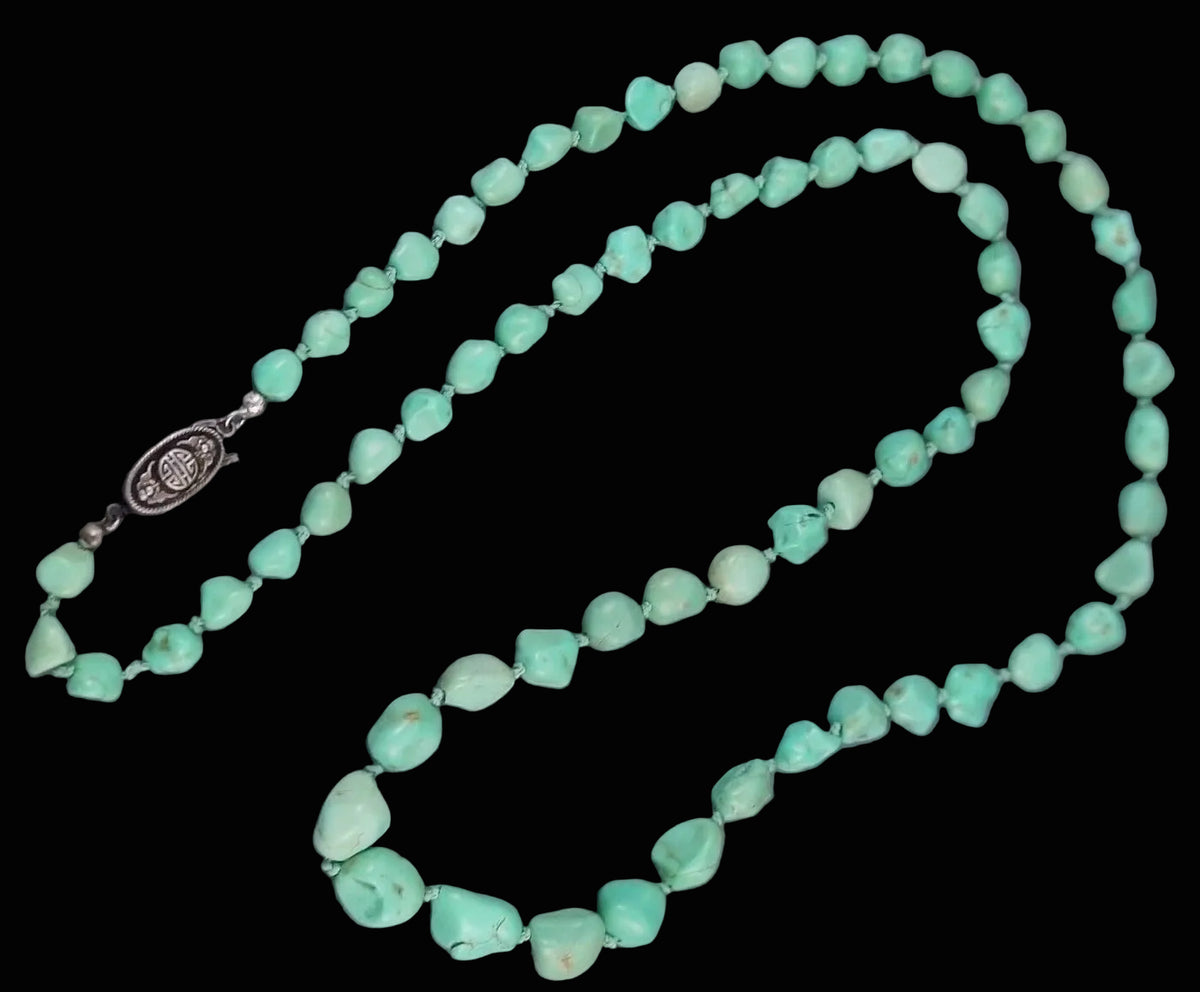 Vintage China Silber Türkis Kette Chinese Silver Export Necklace Turquoise 91cm