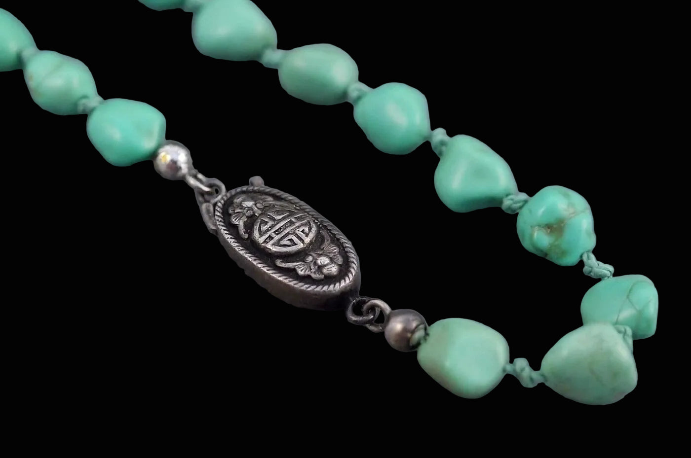 Vintage China Silber Türkis Kette Chinese Silver Export Necklace Turquoise 91cm