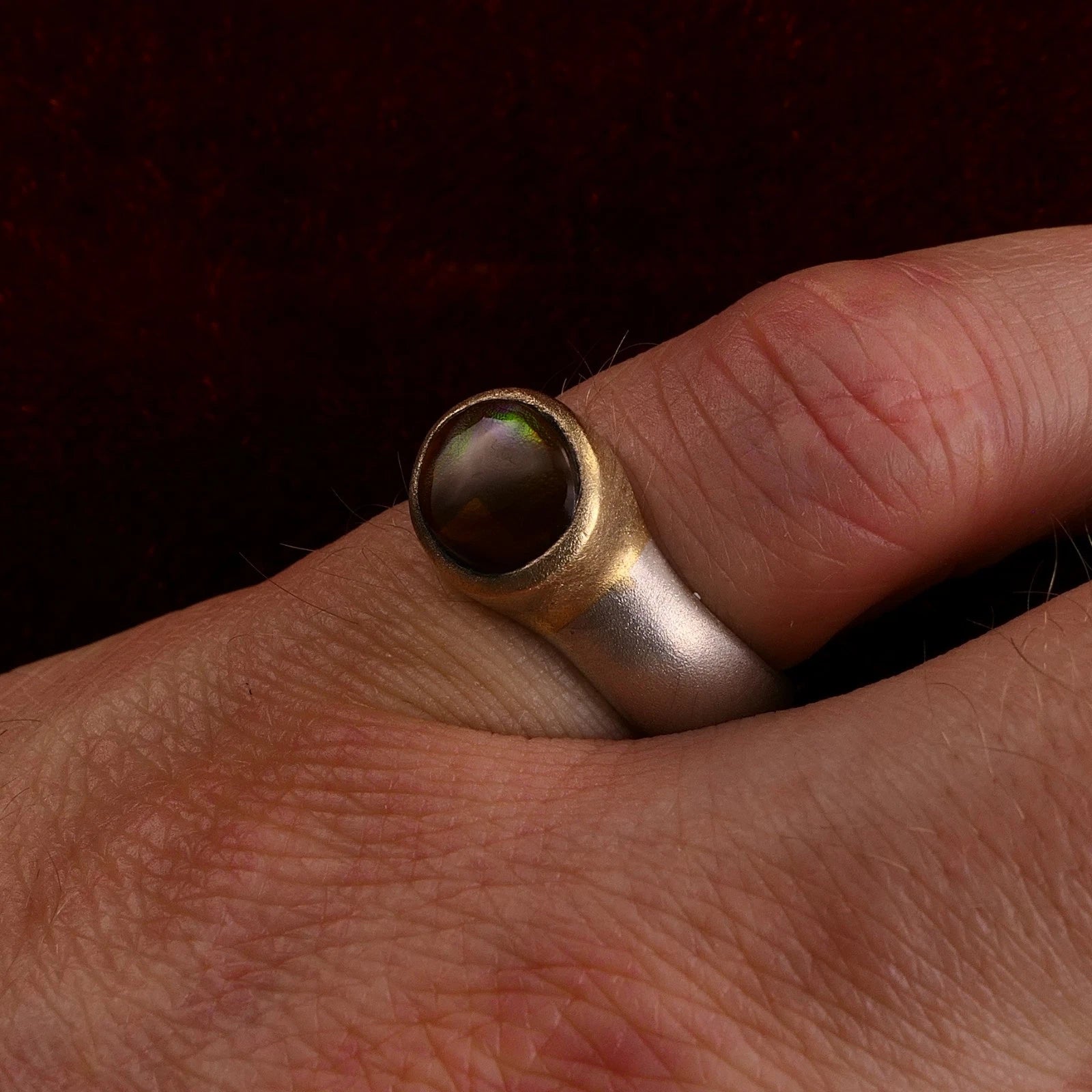 Handgefertigter Unikat Silberschmiede-Atelier Ring aus 925 Sterling Silber mit Feuerachat RG 56 (17,8 mm Ø)